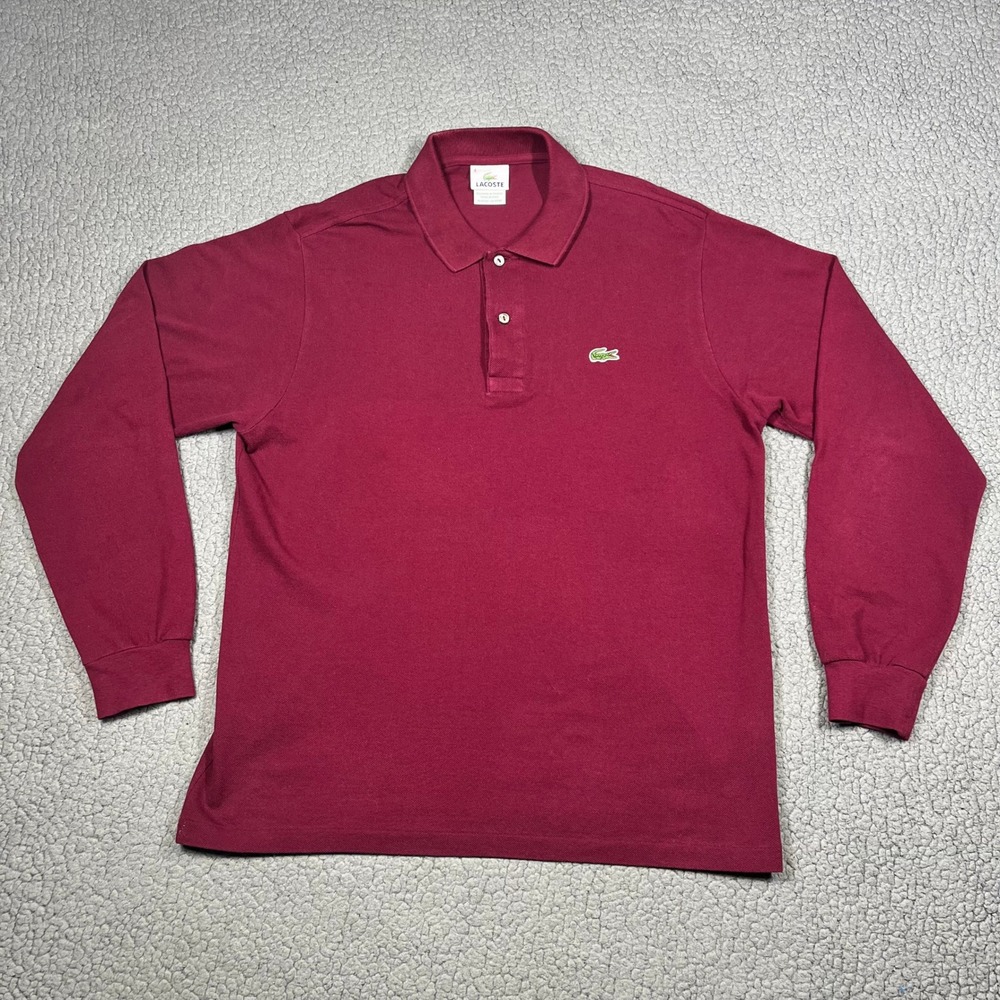 Lacoste Polo Shirt Mens 4 Long Sleeve Pique Cotton Burgundy Red Classic Casual